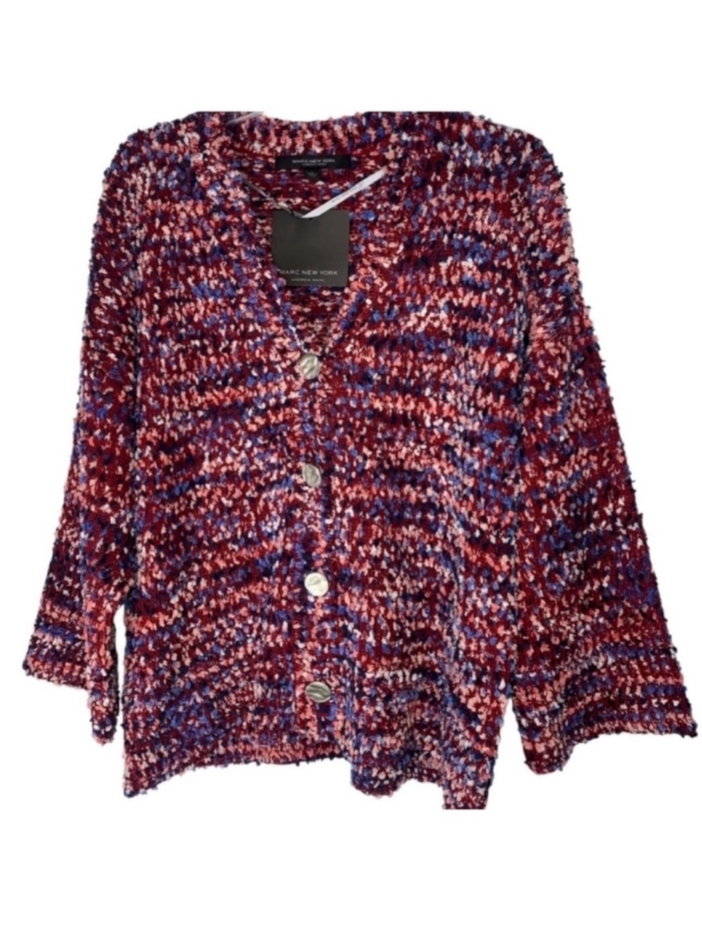 Marc New York Bouclé Confetti Cardigan Burgundy Multi Medium NWT Cozy Knit - Picture 9 of 13